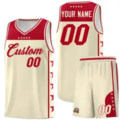Cream Red Star Pattern Sports Basketball Jersey