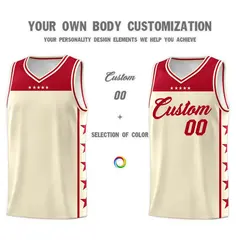 Cream Red Star Pattern Sports Basketball Jersey 3