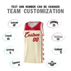 Cream Red Star Pattern Sports Basketball Jersey 4
