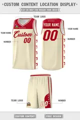 Cream Red Star Pattern Sports Basketball Jersey 5