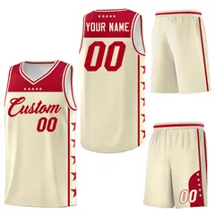 Cream Red Star Pattern Sports Basketball Jersey 6