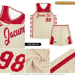 Cream Red Star Pattern Sports Basketball Jersey 7