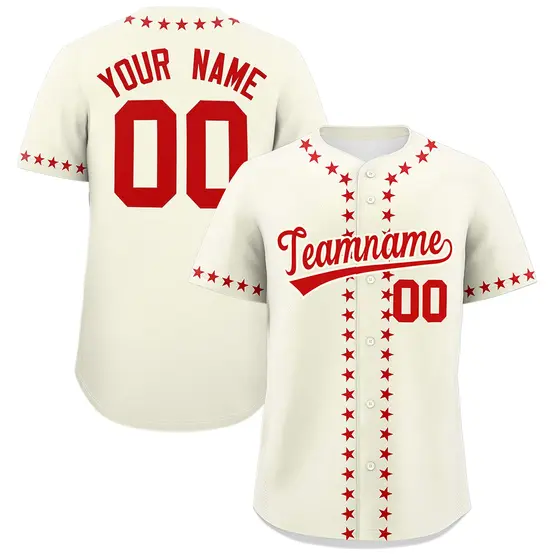 Cream Red Star Ribbing Authentic Baseball Jersey