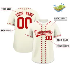 Cream Red Star Ribbing Authentic Baseball Jersey 2