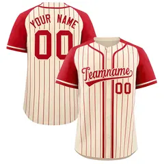 Cream Red Stripe Raglan Sleeves Fashion Baseball Jersey