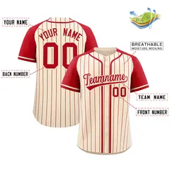 Cream Red Stripe Raglan Sleeves Fashion Baseball Jersey 2