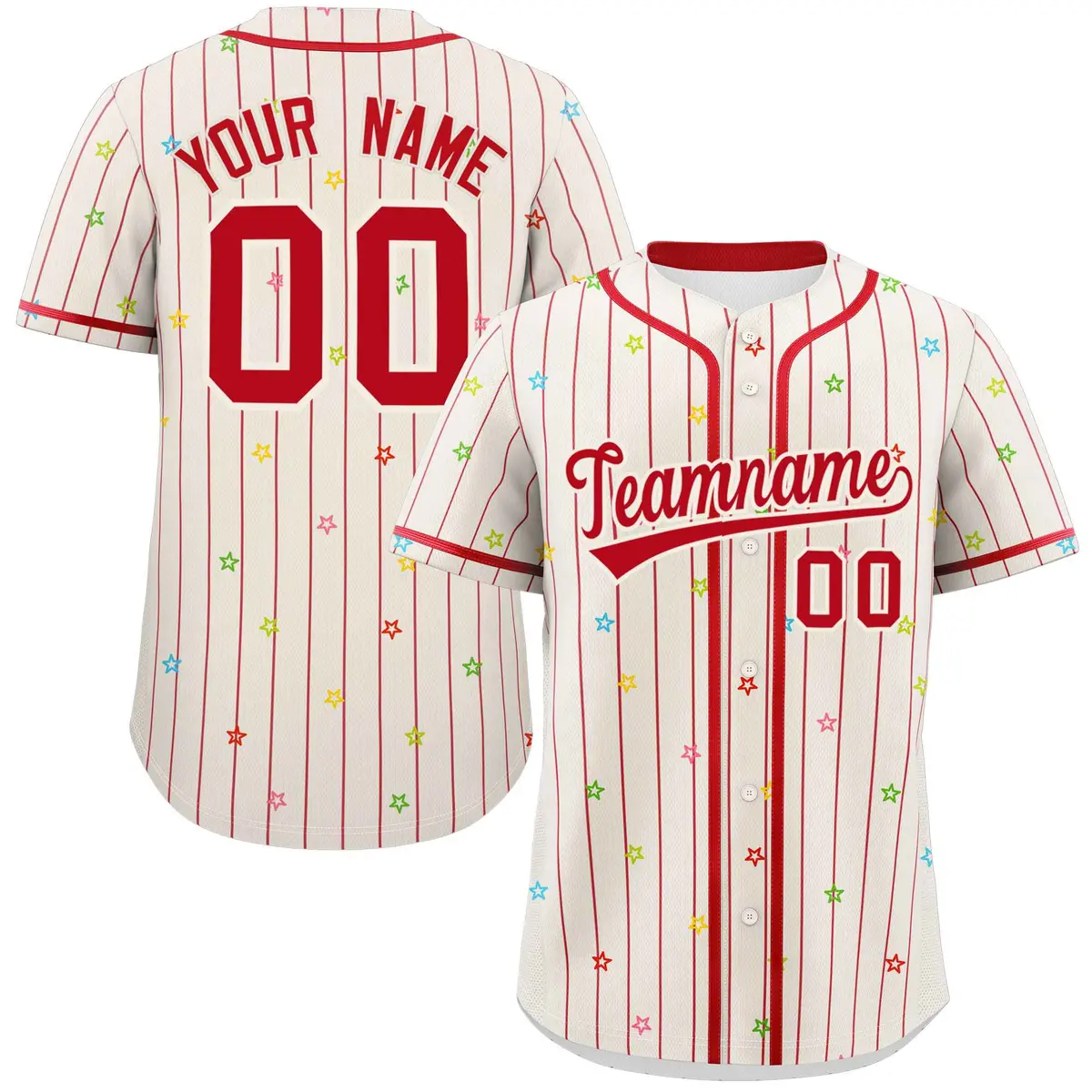 Cream Red Stripe Star Pattern Authentic Baseball Jersey