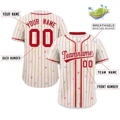 Cream Red Stripe Star Pattern Authentic Baseball Jersey 2