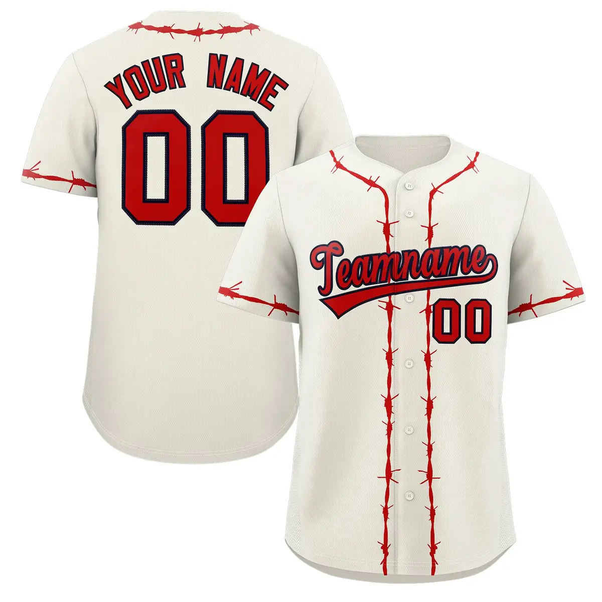 Cream Red Thorns Ribbed Classic Authentic Baseball Jersey