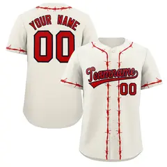 Cream Red Thorns Ribbed Classic Authentic Baseball Jersey