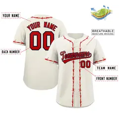 Cream Red Thorns Ribbed Classic Authentic Baseball Jersey 2