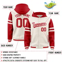 Cream Red Varsity Letterman Hoodie Jacket Raglan Three Stripes 4