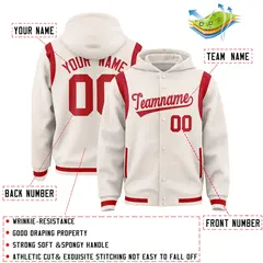 Cream Red Varsity Letterman Shoulder Color Block Hoodie Jacket 4
