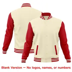 Cream Red White Raglan Sleeve Cotton Letterman Jacket 6