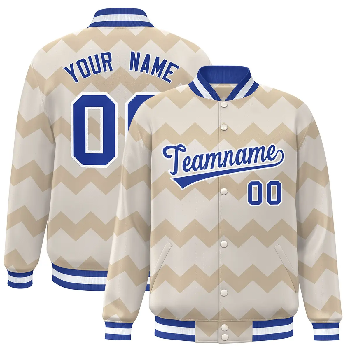 Cream Ripple Color Block Full-Snap Varsity Letterman Jacket