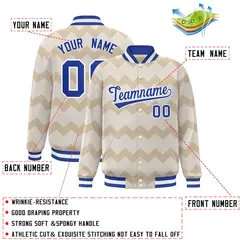 Cream Ripple Color Block Full-Snap Varsity Letterman Jacket 2