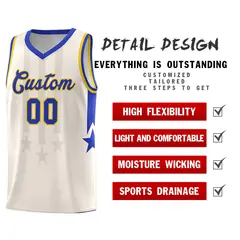 Cream Royal and Gold Gradient Star Graffiti Basketball Jersey 2