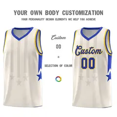 Cream Royal and Gold Gradient Star Graffiti Basketball Jersey 3