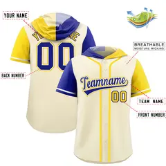 Cream Royal and Gold Split Raglan Baseball Hoodie Jersey 2