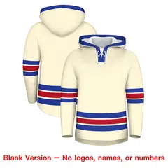 Cream Royal Blue Lace-Up Neck Hockey Hoodie Classic Style 7