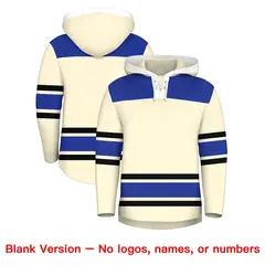 Cream Royal Blue Lace-Up Neck Raglan Hockey Hoodie Jersey 7
