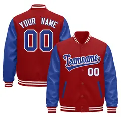 Cream Royal Blue Red Raglan Varsity Full-Snap Letterman Jacket 1