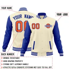 Cream Royal Blue White Raglan Sleeve Cotton Letterman Jacket 2