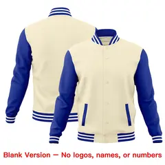 Cream Royal Blue White Raglan Sleeve Cotton Letterman Jacket 6
