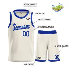 Cream Royal Classic Sets Sports Basketball Uniform Jersey 3