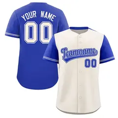Cream Royal Color Block Raglan Sleeves Baseball Jersey