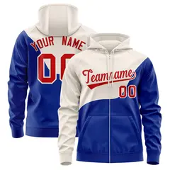 Cream Royal Color Block Varsity Full-Zip Letterman Wave Jacket Hoodie