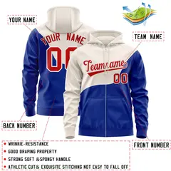 Cream Royal Color Block Varsity Full-Zip Letterman Wave Jacket Hoodie 4