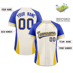 Cream Royal-Gold Color Block Authentic Baseball Jersey 2