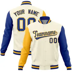 Cream Royal-Gold Full-Snap Raglan Varsity Letterman Jacket