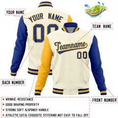 Cream Royal-Gold Full-Snap Raglan Varsity Letterman Jacket 4