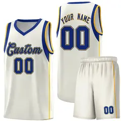 Cream Royal-Gold Sleeve Color Block Basketball Jersey 1