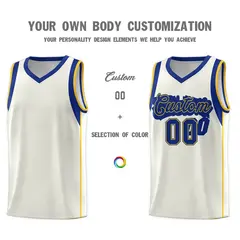 Cream Royal-Gold Sleeve Color Block Basketball Jersey 3