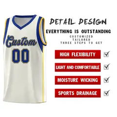 Cream Royal-Gold Sleeve Color Block Basketball Jersey 5