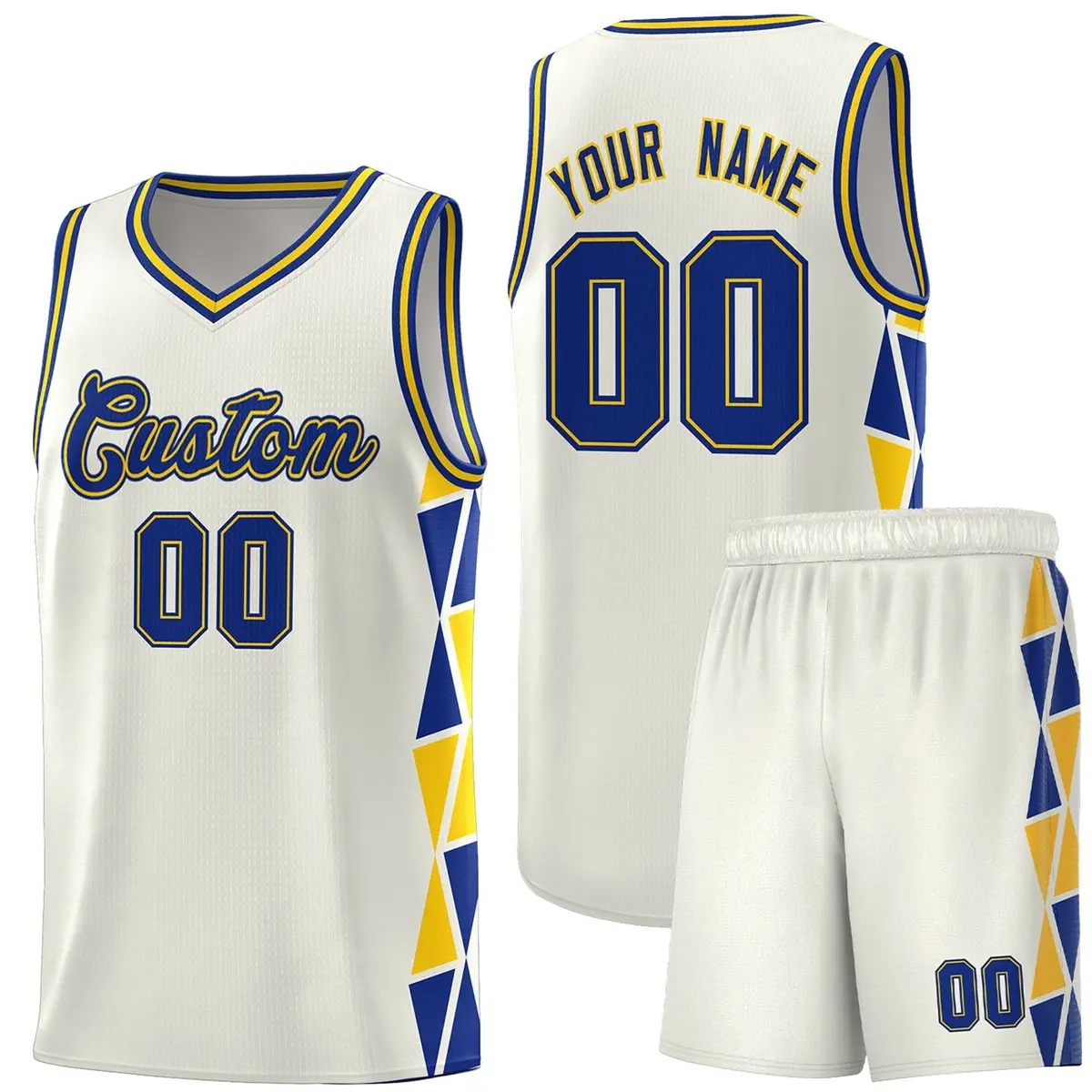 Cream Royal-Gold Triangle Splicing Basketball Jersey