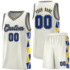 Cream Royal-Gold Triangle Splicing Basketball Jersey 1