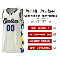 Cream Royal-Gold Triangle Splicing Basketball Jersey 4