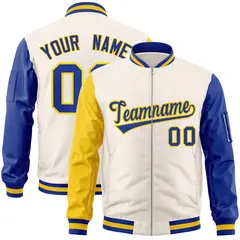 Cream Royal-Gold Varsity Full-Zip Raglan Letterman Bomber Jacket 1