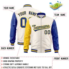Cream Royal-Gold Varsity Full-Zip Raglan Letterman Bomber Jacket 2