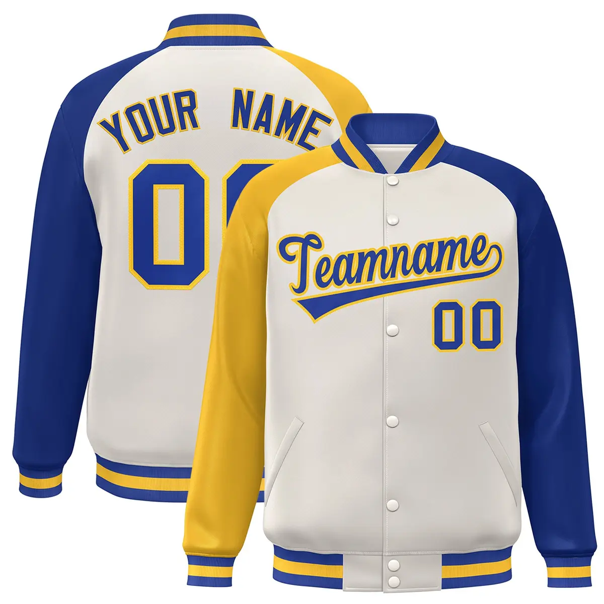 Cream Royal-Gold Varsity Raglan Letterman Bomber Jacket