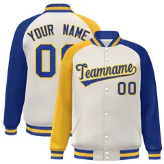 Cream Royal-Gold Varsity Raglan Letterman Bomber Jacket 1