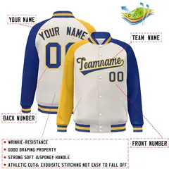 Cream Royal-Gold Varsity Raglan Letterman Bomber Jacket 2