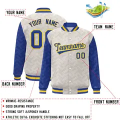 Cream Royal L Pattern Raglan Full-Snap Varsity Letterman Jacket 2