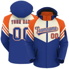 Cream Royal Orange Color Block Hooded Waterproof Jacket