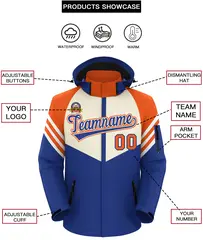 Cream Royal Orange Color Block Hooded Waterproof Jacket 2