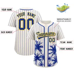 Cream Royal Pinstripe Coconut Tree Baseball Jersey 2